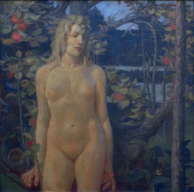 Desnudo femenino de pie en paisaje de Erich Erler Samaden