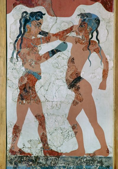 Dos luchadores. Pintura mural de la isla de Thera de Erich Lessing