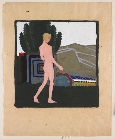 Desnudo masculino de pie en un paisaje, c.1914 (gouache sobre papel) de Erich Mallina
