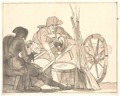 Dos soldados jugando a las cartas junto a un cañón de Erik Pauelsen