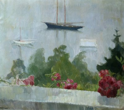 El barco, flores en la veranda. de Erik Theodor Werenskiold