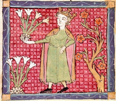Abril: recogiendo plantas. Miniatura tomada de “Breviario de amor” (Breviari d
