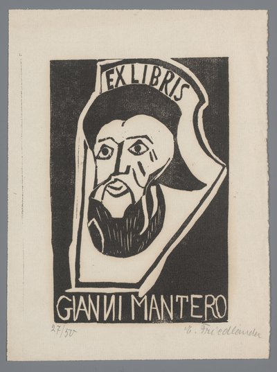 Ex libris de Gianni Mantero de Erna Levy Friedländer (signed by artist)