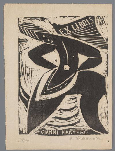 Ex libris de Gianni Mantero de Erna Levy Friedländer (signed by artist)