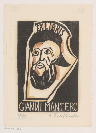 Ex libris de Gianni Mantero de Erna Levy Friedländer (signed by artist)