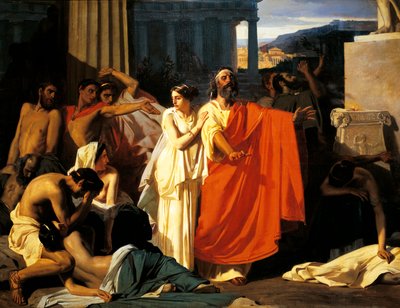 Edipo y Antígona durante la plaga en Tebas, por Eugene-Ernest Hillemacher (1818-1887) de Ernest Hillemacher