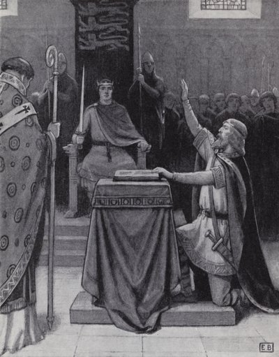 Harold Godwinson jurando un juramento sobre reliquias sagradas para apoyar la reclamación de Guillermo, Duque de Normandía, al trono inglés de Ernest (after) Board
