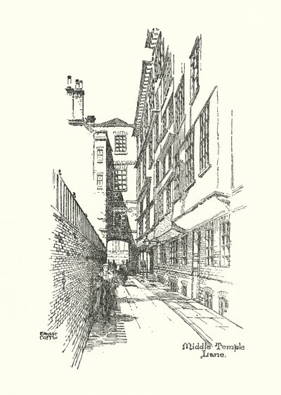 Old London: Middle Temple Lane (litografía) de Ernest (after) Coffin