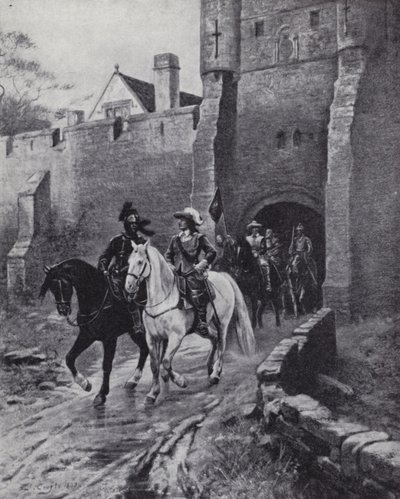 Oliver Cromwell con su ejército en Bootham Bar, York cuando Carlos II intentó reclamar el trono en 1650 de Ernest (after) Crofts