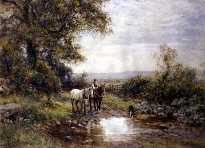 Caballos junto a un arroyo de Ernest Albert Waterlow