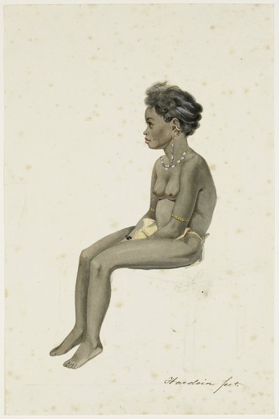 Retrato de una hija del Orang Kaya (jefe de la aldea) de Af(f)ara en la isla de Workai, Islas Aru, sureste de las Molucas de Ernest Alfred Hardouin (signed by artist)