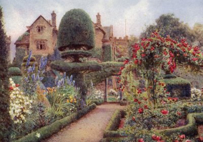 Delfinios en el Borde Herbáceo en Levens Hall (litografía en color) de Ernest Arthur Rowe