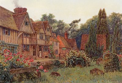 The Porch House en Chiddingstone, Kent (litografia en color) de Ernest Arthur Rowe