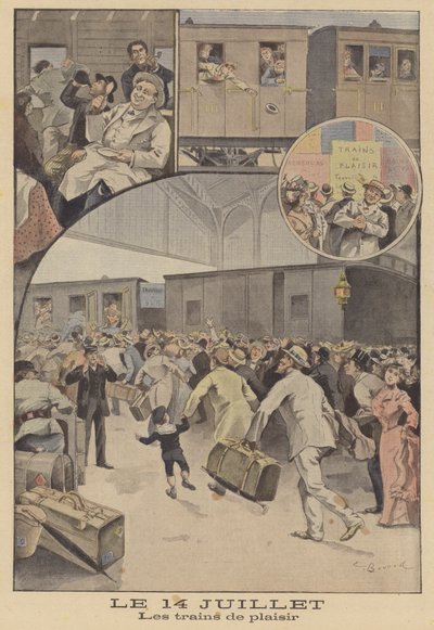 Trenes llevando pasajeros a las celebraciones del Día de la Bastilla de Ernest Auguste Bouard
