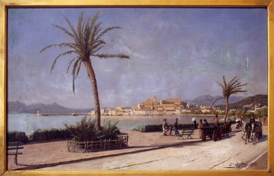 Paseo por la Croisette de Cannes. Pintura de Ernest Buttura (1841-1920), óleo sobre lienzo de Ernest Buttura