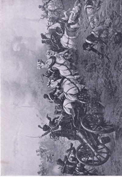 Captura de la batería francesa por el 52º Regimiento de Infantería Ligera de Oxfordshire en Waterloo 18 de junio de 1815, ilustración de British Battles on Land and Sea, 1915 de Ernest Crofts