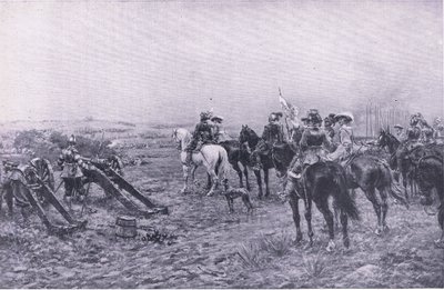 El príncipe Rupert en la batalla de Marston, 2 de julio de 1644, ilustración de British Battles on Land and Sea, 1915 de Ernest Crofts