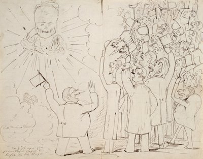 La celebración para el viejo Hugo, caricatura de Victor Hugo (1802-85) de una carta a Paul Verlaine, c.1880 de Ernest Delahaye