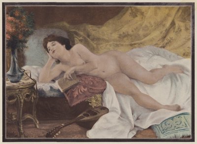La última página de la novela, mujer leyendo (litografía en color) de Ernest Edouard Martens