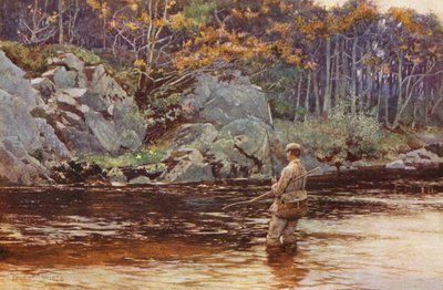 Pesca de la trucha en Galloway (litografía en color) de Ernest Edward Briggs