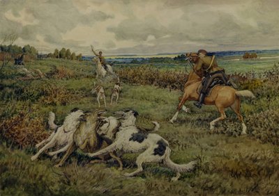 Caza con borzois, 1937 de Ernest Ernestovich Lissner