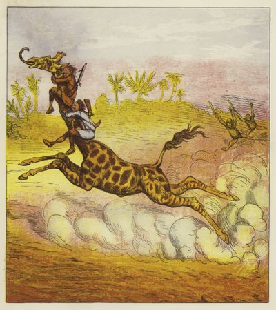 Los Hermanos Valientes escapan de los gorilas montando una jirafa de Ernest Henry Griset