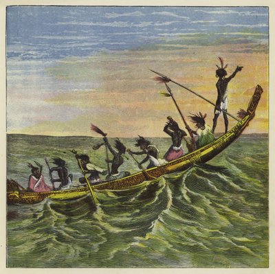 El rey de los Ashantis en el mar en su canoa estatal de Ernest Henry Griset