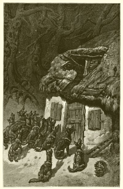 Los lobos y el asno enfermo de Ernest Henry Griset