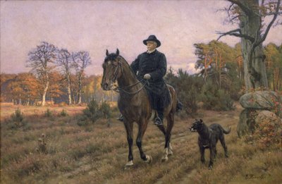 Bismarck a caballo con perro (impresión al óleo) de Ernest Henseler