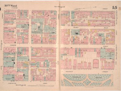Mapa de seguros de la ciudad de Filadelfia; volumen 2, placa 15, 1887 de Ernest Hexamer
