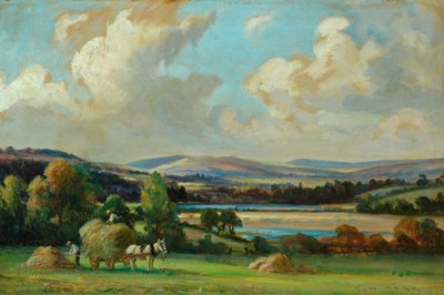 La siega del heno en Yorkshire (óleo sobre lienzo) de Ernest Higgins Rigg