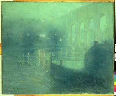 Río Harlem de noche, reflejo azul de Ernest Lawson