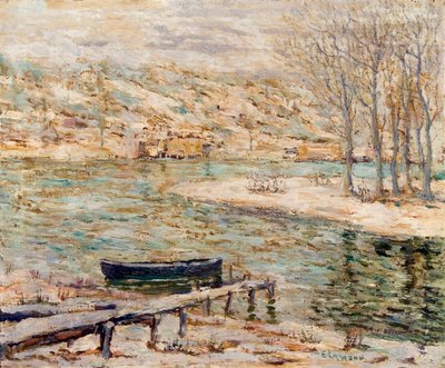 Escena del río: bote y árboles de Ernest Lawson