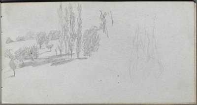 Cuaderno de bocetos, página 18: Estudio de un caballo y Estudio de paisaje de Ernest Meissonier