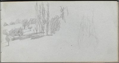 Cuaderno de bocetos, página 18: Estudio de un caballo y estudio de paisaje de Jean Louis Ernest Meissonier