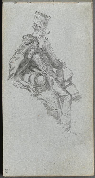 Cuaderno de bocetos, página 23: Soldado sentado de Ernest Meissonier