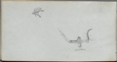 Cuaderno de bocetos, página 26: Estudio de una cabeza y una lámpara de Jean Louis Ernest Meissonier