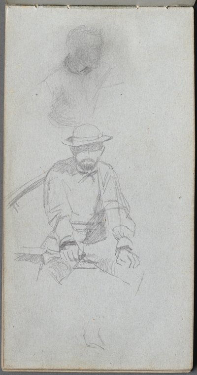 Cuaderno de bocetos, página 30: Figura masculina sentada y figura de perfil de Jean Louis Ernest Meissonier