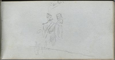 Cuaderno de bocetos, página 38: Estudio de un Soldado y Figura con Sombrero de Copa de Jean Louis Ernest Meissonier