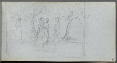 Cuaderno de bocetos, página 41: Figuras en un paisaje de Jean Louis Ernest Meissonier