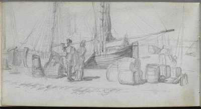 Sketchbook, page 50: Boats, Figures, Cargo on a Beach de Ernest Meissonier