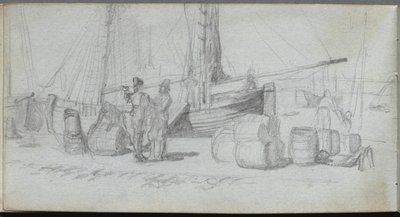 Cuaderno de bocetos, página 50: Barcos, figuras, carga en una playa de Jean Louis Ernest Meissonier