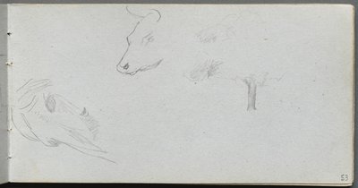 Cuaderno de bocetos, página 53: Estudios de animales y estudio de árboles de Jean Louis Ernest Meissonier