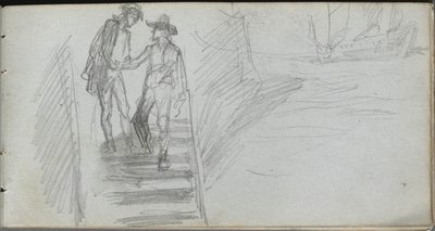 Cuaderno de bocetos, página 64: Figuras en una escalera de Jean Louis Ernest Meissonier