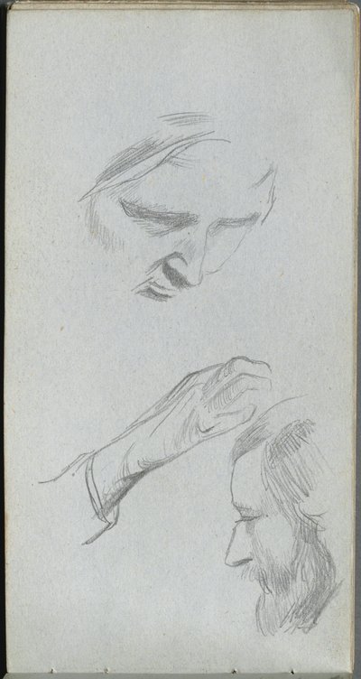 Sketchbook, page 70: Study of Two Faces and a Hand de Ernest Meissonier