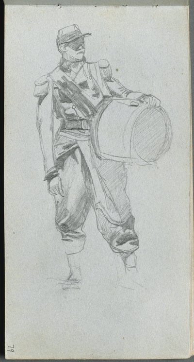 Cuaderno de bocetos, página 79: Soldado con tambor de Jean Louis Ernest Meissonier