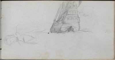 Cuaderno de bocetos, página 84: Estudio de figura, Estudio de un barco de Jean Louis Ernest Meissonier