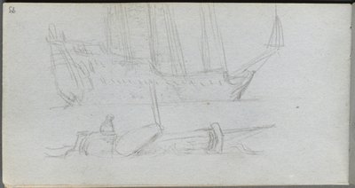 Cuaderno de bocetos, página 85: Estudio de un barco y una boya de Jean Louis Ernest Meissonier