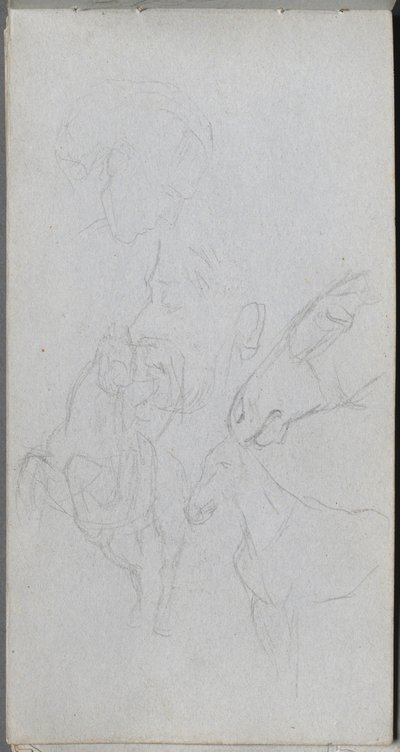 Cuaderno de bocetos, página 90: Estudio de caballos, perfiles de Jean Louis Ernest Meissonier