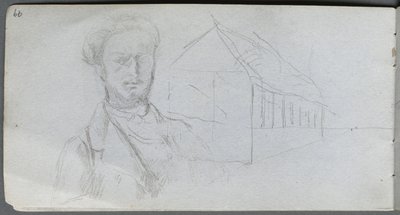 Sketchbook, page 99: Study of Figure, Building de Ernest Meissonier